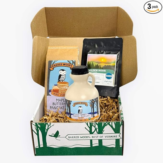 Vermont Breakfast Gift Box with Maple Syrup Pancake Mix and Handcrafted Coffee