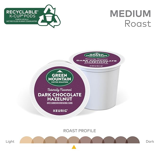 Green Mountain Coffee Roasters Dark Chocolate Hazelnut Coffee Keurig Single Serve K-Cup Pods 10 Count