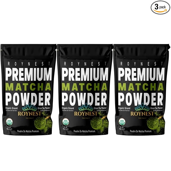 Roynest Premium Organic Matcha Powder – 100% Pure Matcha for Iced Lattes Smoothies Cold Drinks &amp Baking | Clean Energy Vegan Non-GMO USDA Certified | 50g Resealable Pouch (3 Pack)