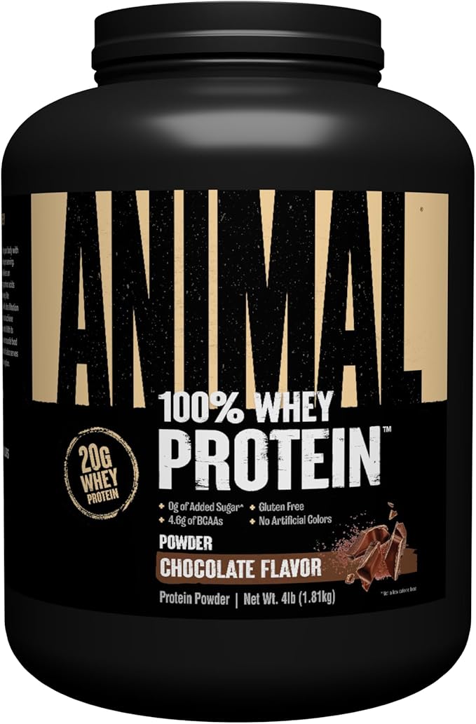 Animal Whey Protein Powder and Creatine Chews Tablets Bundle - Chocolate Flavored 4 lb Protein and Fruit Punch Flavored Creatine for Pre/Post Workout