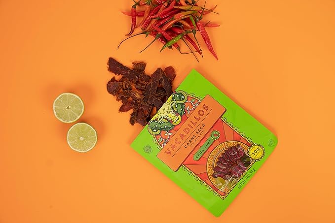 Vacadillos - High Protein Carne Seca | 30g Protein Sugar Free Carbs Free Gluten Free Dairy Free Keto &amp Paleo Friendly | Mexican Inspired Beef Jerky Snack | Chile Lime Pack Of 4