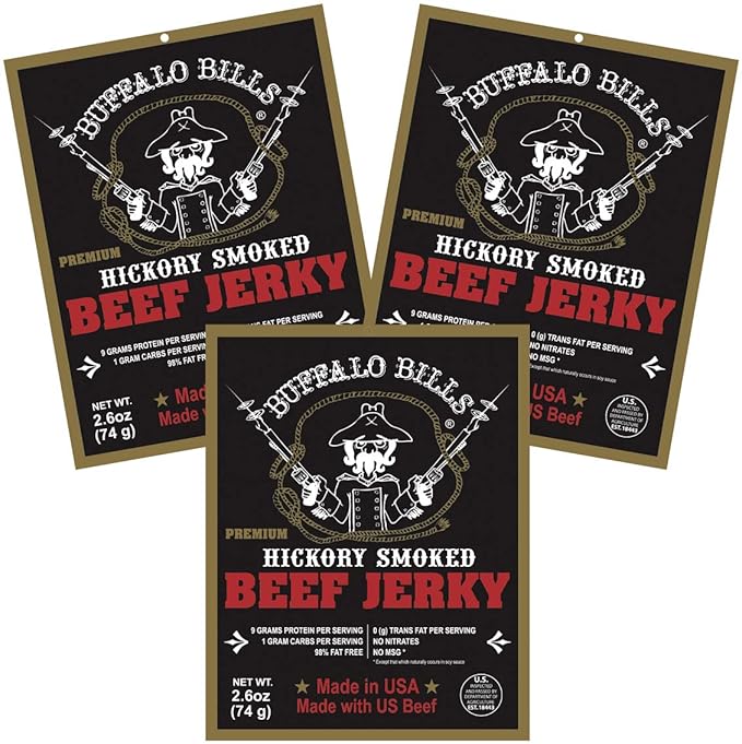 Buffalo Bills 2.6oz Premium Hickory Beef Jerky 3-Pack (hickory smoked jerky made from top round)
