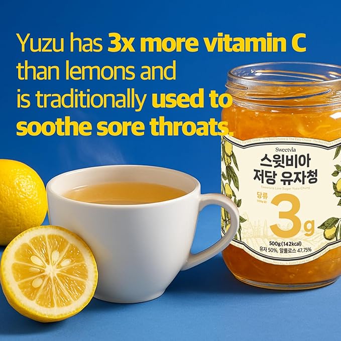 SWEETVIA Zero Sugar Yuzu Citron Tea 500g | Korean Allulose Marmalade Syrup with Real Yuzu Peel &amp Pulp | Low Calorie No Added Sugar Natural Citrus Spread for Drinks &amp Desserts