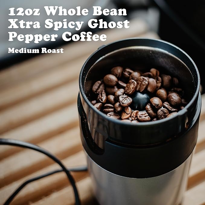 Roasty Buds Xtra Spicy Ghost Pepper Coffee | Premium Arabica Whole Beans The Original Spicy Coffee (12 oz) | Gluten-Free No Sugar/Dairy/Soy/Egg Medium Roast Coffee (12 Ounce Xtra Spicy Ghost Peppe