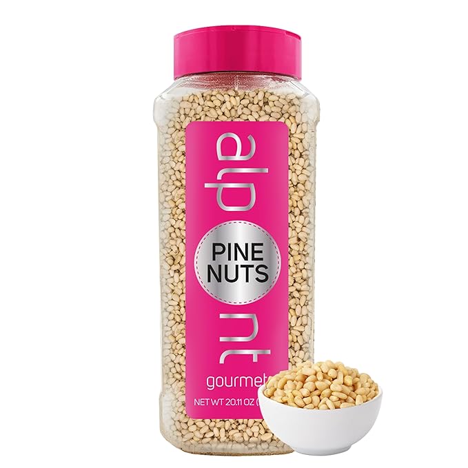 ALPONT GOURMET Raw Pine Nuts - Unsalted &amp Crunchy - Whole Pine Nuts for Snacking Topping Baking Pesto - All Natural &amp Non-GMO - 20.11oz (570g)