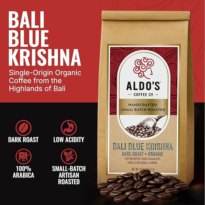 Aldo's Coffee Company Bali Blue Whole Bean Coffee - Organic Single Origin Low Acidity - 16 oz