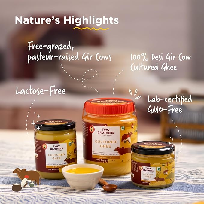 Two Brothers Organic Farms A2 Cultured Ghee Desi Gir Cow 66 oz(HDPE Bottle)