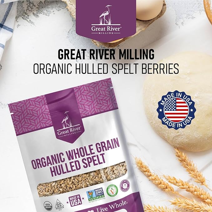 Great River Milling Organic Hulled Spelt Berries | Ancient Whole Spelt Grain | High Fiber &amp Protein | Non-GMO &amp Kosher | Ideal for Baking Salads Pilaf &amp More | 5 Lb
