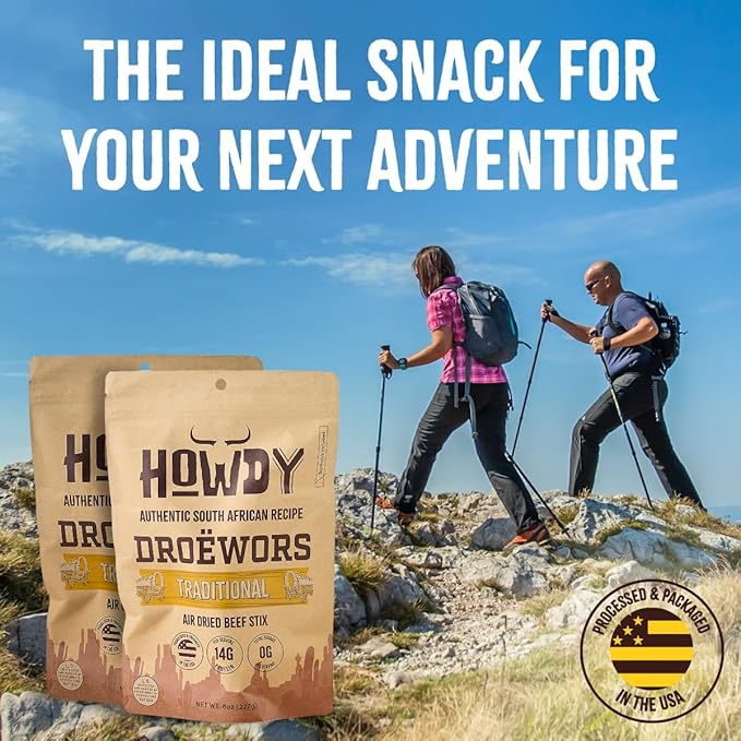 Howdysnax Handcraft Authentic Small Batch Droëwors Beef Sticks Sugar Free Soy Free Paleo &amp Keto Friendly Snack (Four 8oz Packs)