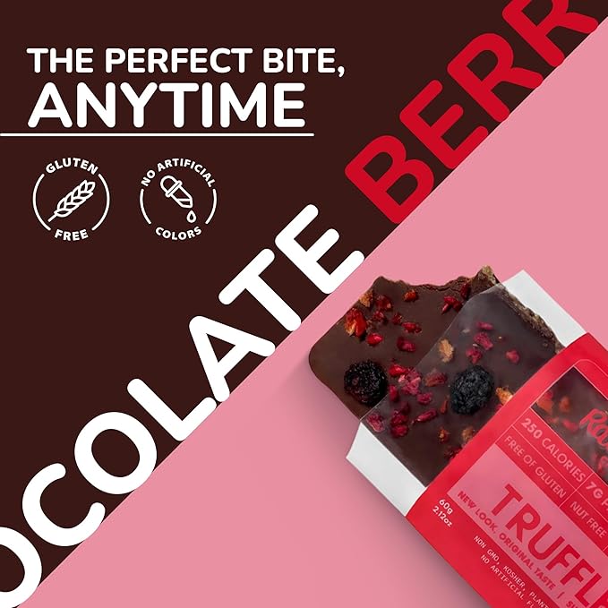Rawmantic Dark Chocolate Berry Truffle (12 Mini Bars x 25g) – Blend of Dark Raw Chocolate Mixed Berries Pea Protein &amp More No Artificial Flavors Plant-Based Non-GMO &amp Kosher Guilt-Free S