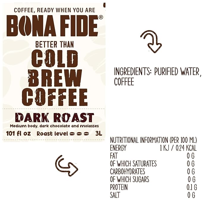 Better Than Cold Brew Coffee - Dark Roast 3L (101 Fl Oz) Bag in Box with Tap | Bold &amp Smoky Flavor | Eco-Friendly Packaging