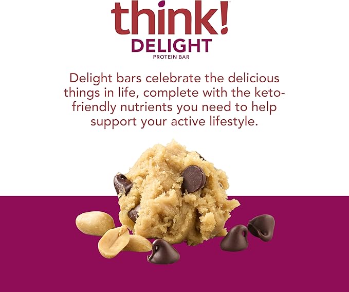 think! Delight Keto Protein Bars Healthy Low Carb Gluten Free Snack - Chocolate Peanut Butter Cookie Dough 10 Count (Packaging May Vary) (Pack of 2)