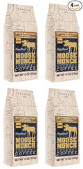 Moose Munch Butterscotch Caramel Ground Coffee – 4 Pack 12 oz Bags – Sweet Buttery Caramel Flavored Medium Roast Coffee