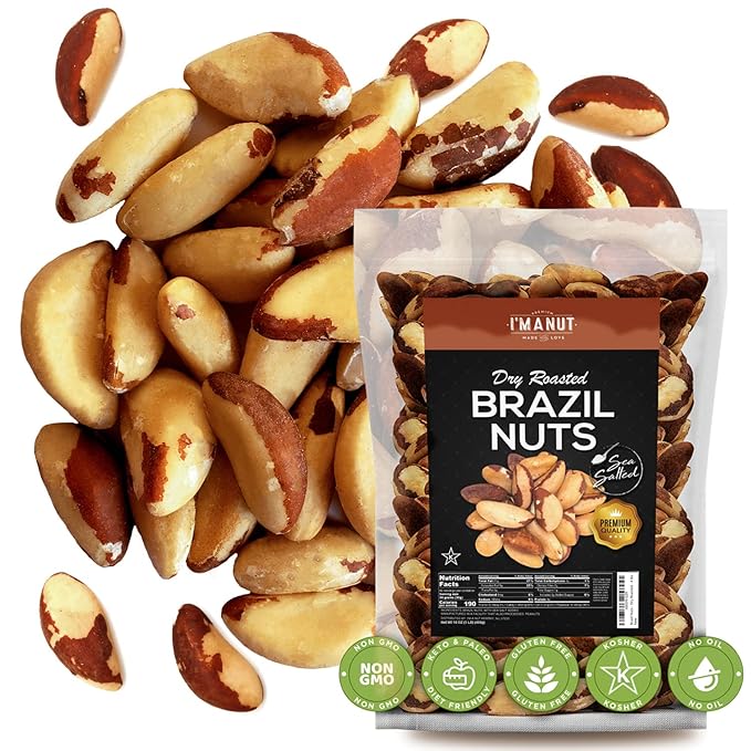 Premium Wild Harvested Dry Roasted Brazil Nuts with Sea Salt 1 lb (16 oz) – High Selenium Batch Tested Peanut &amp Gluten Free Non-GMO Kosher Resealable Bag