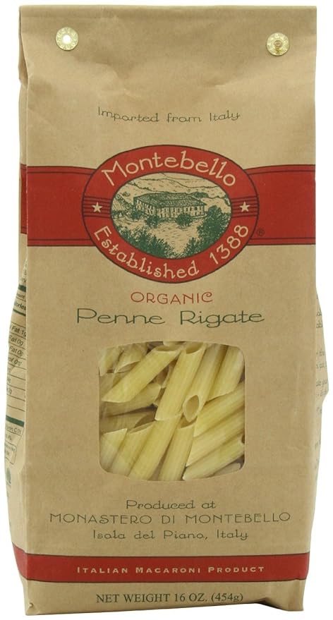 Montebello Organic Penne Rigate Artisan Pasta Non GMO 16 Ounces (Pack Of 12)