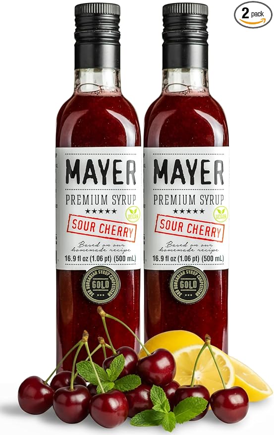 Mayer Sour Cherry Syrup – Award-Winning Cherry Syrup for drinks All-Natural Gluten-Free (16.9 oz) – Ideal Cocktail &amp Drink Mixer and Coffee Syrup No Artificial Additives. (2 Pack)