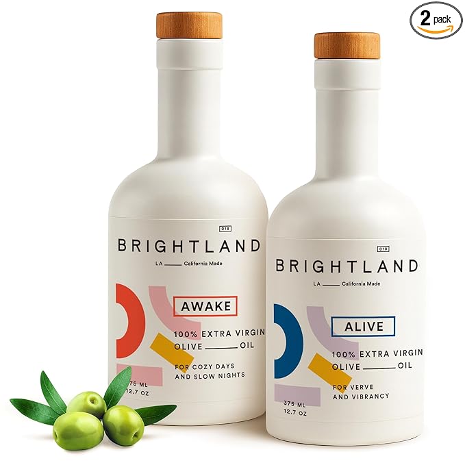 Brightland California Olive Oil Extra Virgin The Duo – First Cold-Pressed Olive Oil Made with Early-Harvest Olives – Polyphenol Rich &amp Artfully Crafted - 12.7fl oz Bottles (Pack of 2)