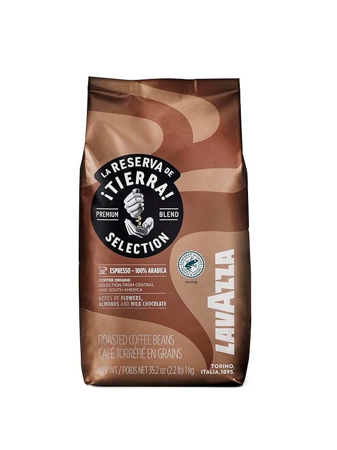 Lavazza Tierra! Selection Whole Bean Coffee Blend Medium Roast 2.2LB Bag  100% Arabica Rainforest Alliance Certified sustainably grow