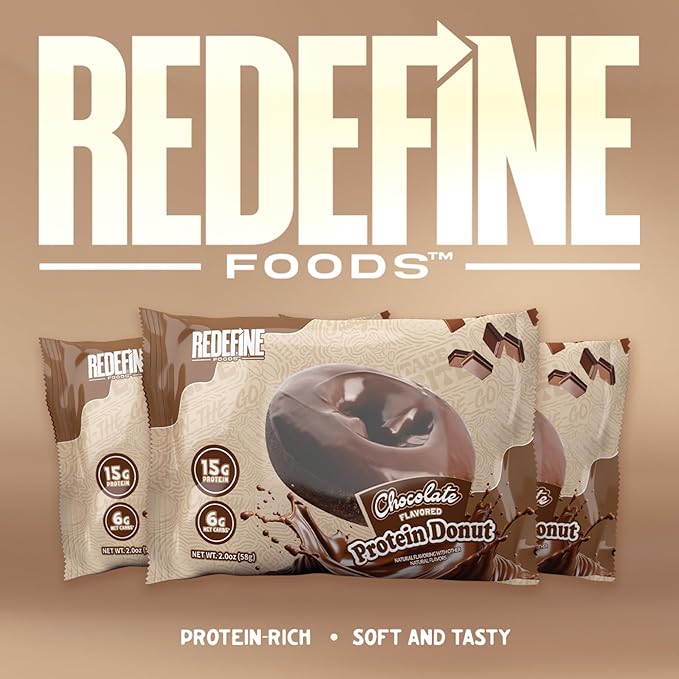 Redefine Foods Chocolate Protein Donut - 8 Count - Chocolate Flavor - 15g of Protein Per Serving - No Artificial Ingredients