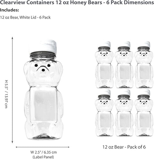 12 Ounce Clear Plastic Squeezable Honey Bears with Sealable Flip Top Lids - BPA Free Hand Wash Only (White 6 Pack)