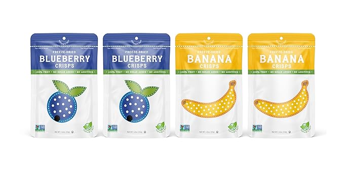 Nature’s Turn Freeze-Dried Fruit Snacks Blueberry and Banana Crisps Pack of 4 (1.2 oz Each)