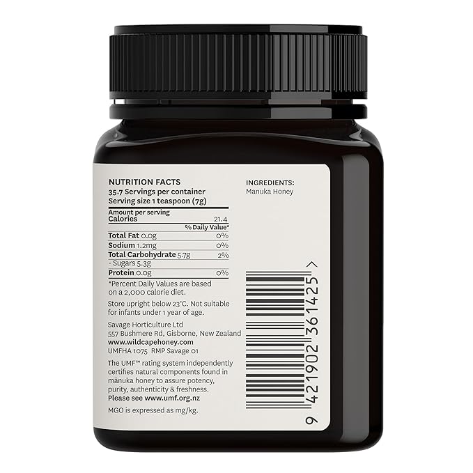 WildCape Manuka Honey Certified UMF 20+/MGO 830+ - 100% Pure Raw Unpasteurized Non-GMO Made in New Zealand - 8.8 oz (Pack of 1)
