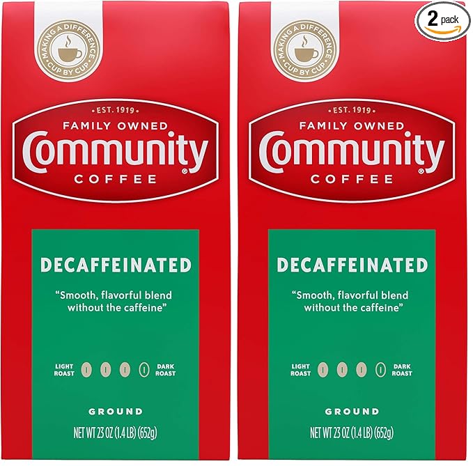Community Coffee Medium-Dark Roast 23 Ounce Decaffeinated Ground Coffee 23 Ounce Bag (Pack of 2)