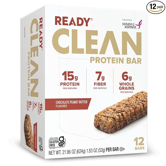 Ready® Protein Bars – High-Protein Snack with 15g Whey Protein With Flaxseeds and Omega-3s for Sustained Energy Supports Lean Muscle and Recovery – Chocolate Peanut Butter 12CT