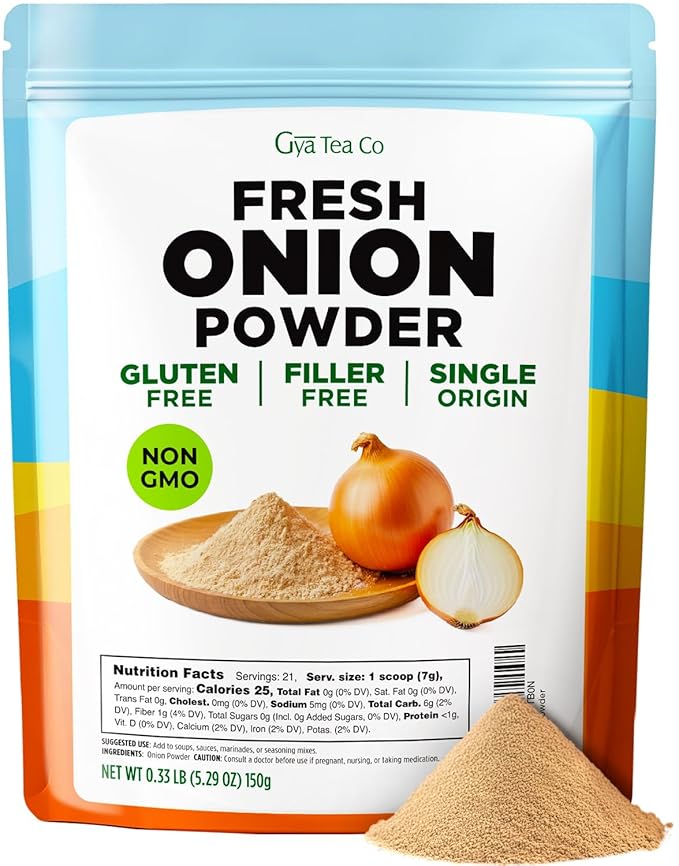 Gya Tea Co Fresh Onion Powder 0.33 lb (5.29 oz) - Superfood for Baking Tea Smoothies - Non-GMO Sugar-Free Gluten-Free Vegan Friendly