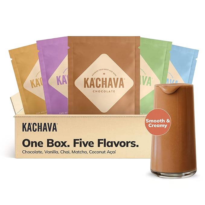 Ka’Chava All-In-One Nutrition Shake Blend 5 Flavor Sample Pack 5 Servings 85+ Superfoods &amp Nutrients Meal Replacement Greens Plant-Based Superfood Powder Protein Drink Digestive Enzymes &amp