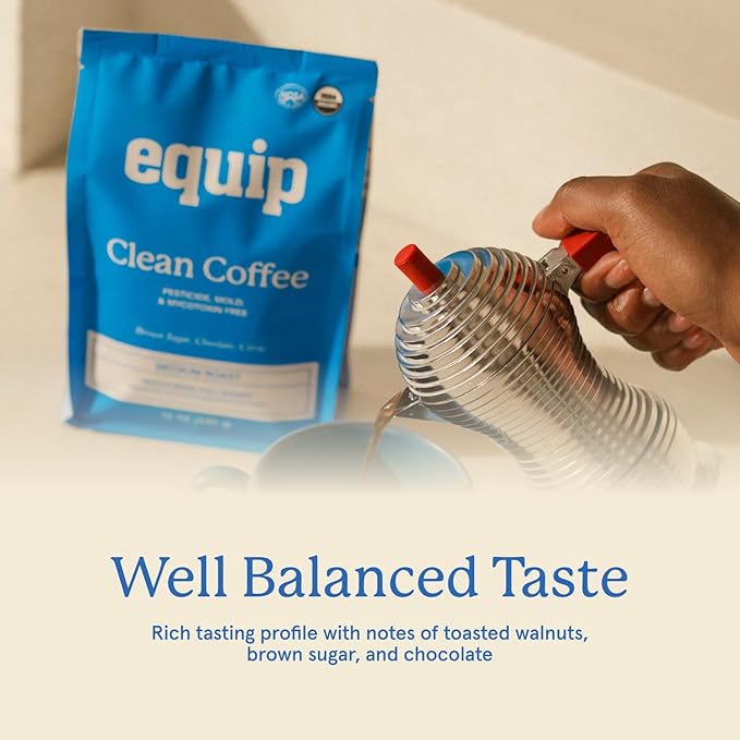 Equip Foods Clean Coffee | Gold Standard Certified Organic Fair Trade Regenerative | Medium Roast Whole Bean Nicaragua | Brown Sugar+Chocolate+Citrus