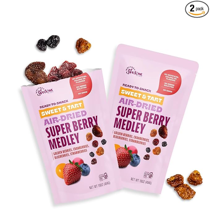 Whitney Jordan Naturals Air-Dried Super Berry Medley 16 oz Pack of 2 - Dried Fruit Snack Made from Real Berries - Non-GMO Gluten-Free Vegan Chewy Real Fruit for Clean Snacking