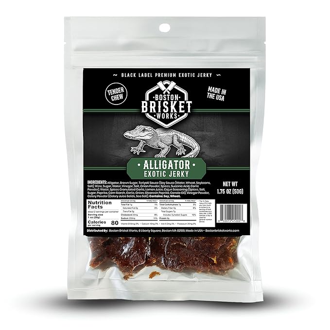 ALLIGATOR JERKY - 100% Gator Meat - Weird Food &amp Exotic Snack - Funny Birthday Present for Him Dad - Bizarre Edible Gift