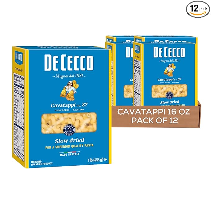 De Cecco Cavatappi No. 87 Pasta 16 Oz (Pack of 12) Authentic Slow Dried Made with Durum Wheat Versatile Pasta for Sauces &amp Recipes Made in Italy