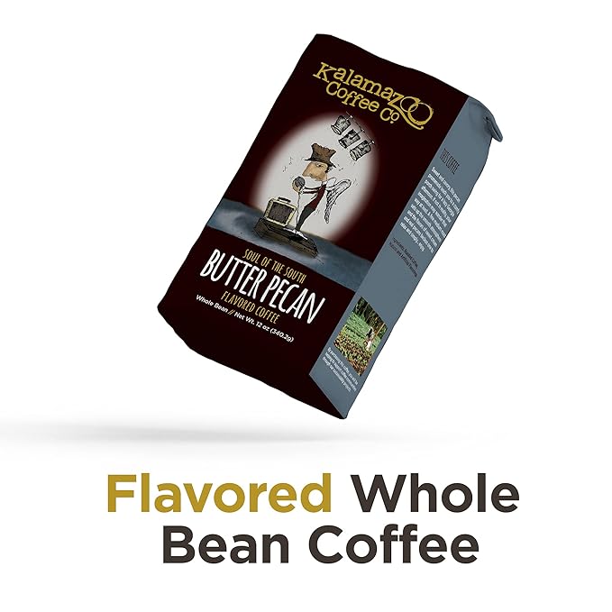 KALAMAZOO COFFEE COMPANY Butter Pecan Whole Bean Coffee - Soul of the South Flavored Coffee | 12oz Bag (3 Pack)