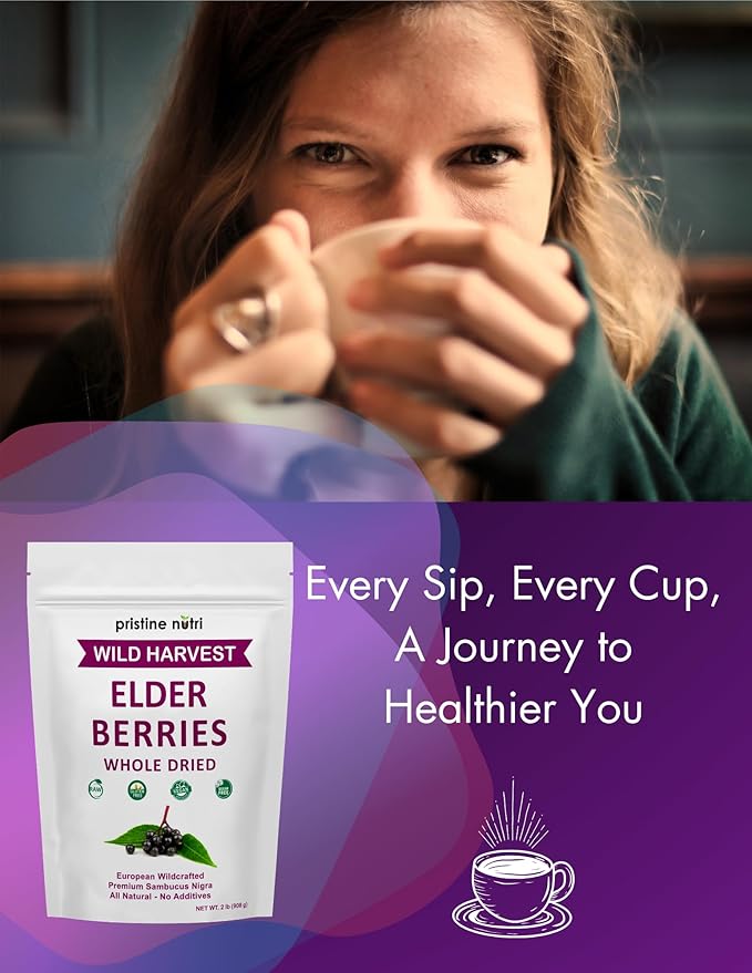 Elderberries Dried Bulk | Whole European Elderberry Dried Wildcrafted All Natural | Non-GMO Non-irradiated | Immunity Booster Antioxidants and Vitamins | Make Syrup Tea| 2 lb (32 oz)