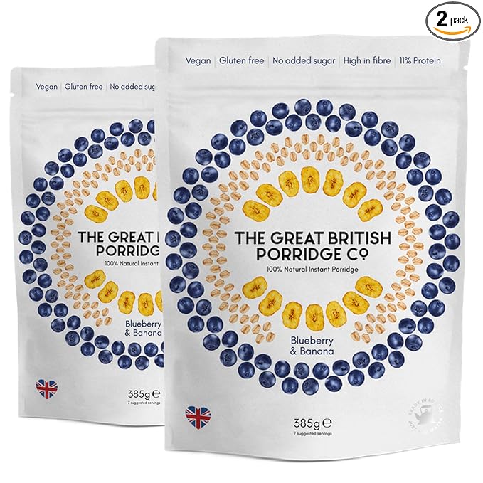 The Great British Porridge Co Gluten Free &amp Vegan Friendly Nutritious Instant Porridge (Blueberry &amp Banana 2-Pack)