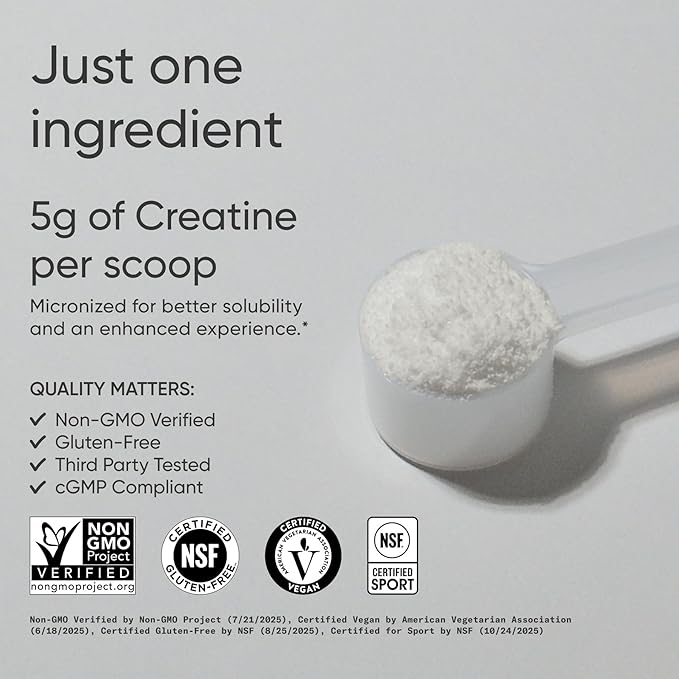 Sports Research® Creatine Monohydrate Powder w/Creapure® - Gain Lean Muscle Improve Performance &amp Support Workout Recovery* - 5g German Creatine · NSF Sport · Easy Mixing - 90 Servings (Unflavor