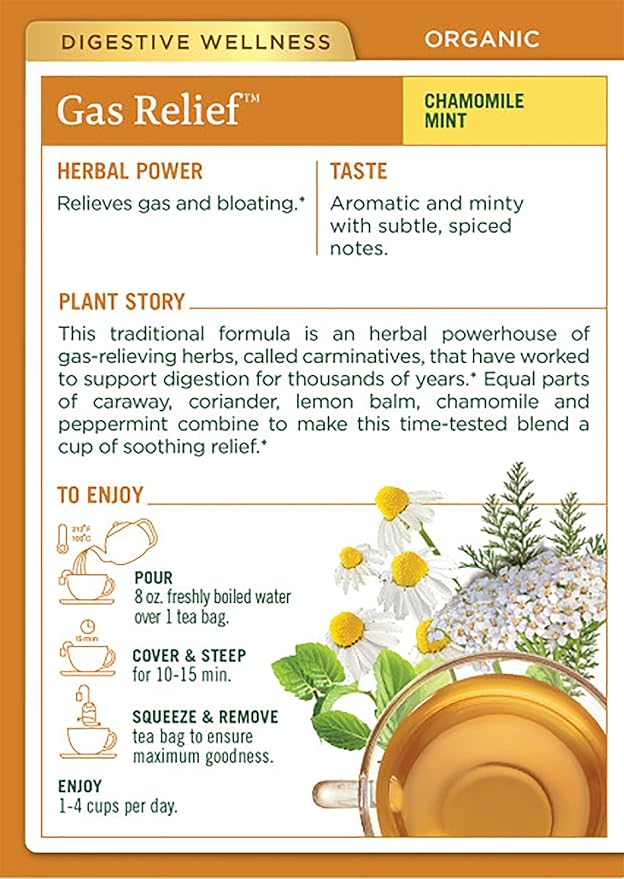 Traditional Medicinals Organic Gas Relief Chamomile Mint Herbal Tea Relieves Gas &amp Bloating (Pack of 3) - 48 Tea Bags Total
