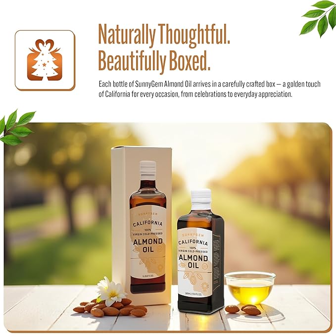 Sunnygem 100% Virgin Cold Pressed California Almond Oil 16.9 fl oz - Perfect for Cooking Baking Grilling Dipping &amp Marinating - Beneficial for Skin Hair &amp Face Care