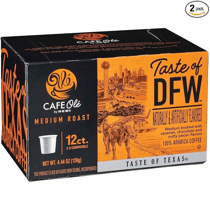 CAFE Ole by H-E-B Medium Roast Coffee Pods 12 ct for Drip Coffee Makers Taste of DFW Coffee Singles 100% Arabica (Pack of 2)