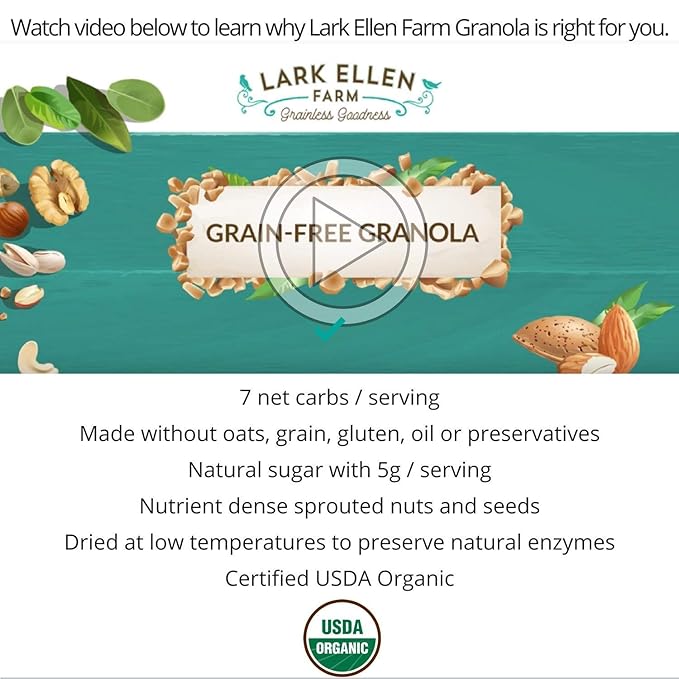 Lark Ellen Farm Vanilla Cinnamon Granola Clusters: Raw Organic Vegan. Low Carb Paleo. Gluten-Free Bites. Healthy Snack Healthy Breakfast Cereal or Yogurt 8 oz 6 Pack