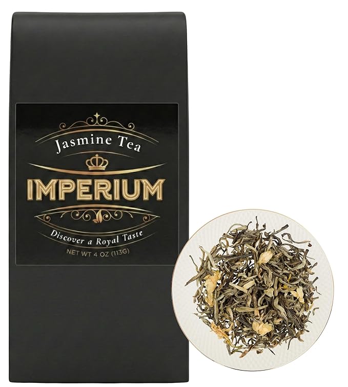 Imperium Spring Jasmine Green Tea Loose Leaf (4oz) Hand-Picked Premium Quality Brews 100 Cups Naturally Refreshing and Relaxation Beverage Delicate Floral Aroma Smooth and Soothing Finish