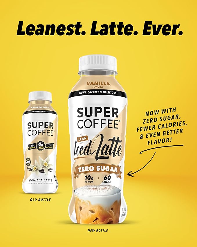Super Coffee Ready To Drink Iced Coffee Vanilla Latte (12 Ounce Bottles Pack of 12) - Low Net Carbs No Added Sugar Keto Friendly 10g of Protein Low Calorie Protein Coffee
