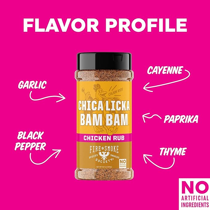 Fire &amp Smoke Society Chica Licka Bam Bam Chicken Seasoning | BBQ Seasonings and Rubs for Smoking and Grilling | Wings Grilled Poultry Seasoning | Black Pepper Paprika Garlic | XL (2-Pack)