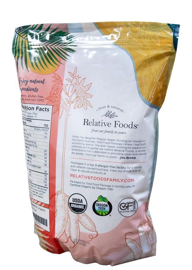 Relative Foods Premium Organic Cassava Flour (5 lb) - Versatile Yuca Flour for Healthy Baking - Mild Flavor Unique Cassava Root Flour Blend for Waffles Biscuits &amp More - Perfect Baking Flour