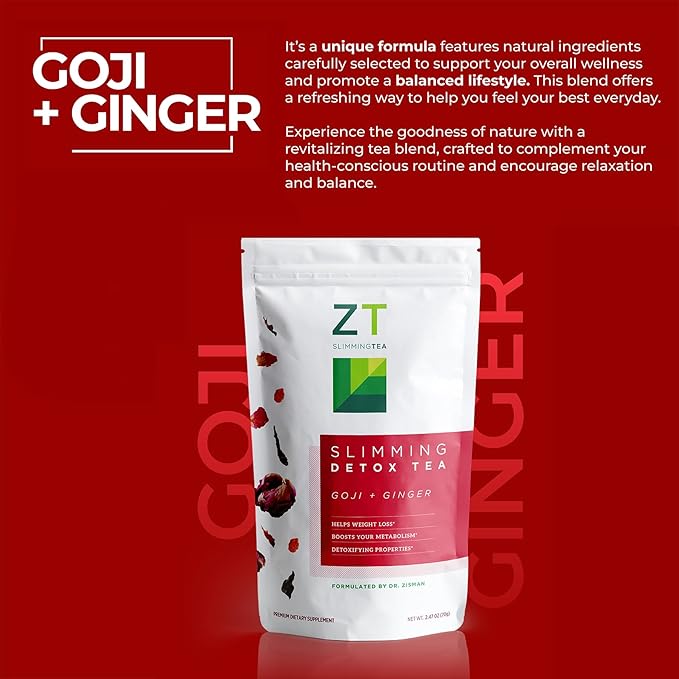 Dr. Zisman ZT Slimming - Goji-Ginger Herbal Tea Blend - Tea with Goji Berries &amp Ginger Root for a Refreshing Flavor - 30 Day Wellness Blend (30 Servings)