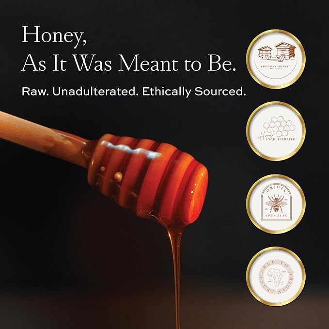 Goldswarm Premium Raw Honey – Pure &amp 100% Natural Multifloral Honey from West Africa Award-Winning Taste 2025 Non-GMO Traceable from Hive to Hand (12 oz Jar)
