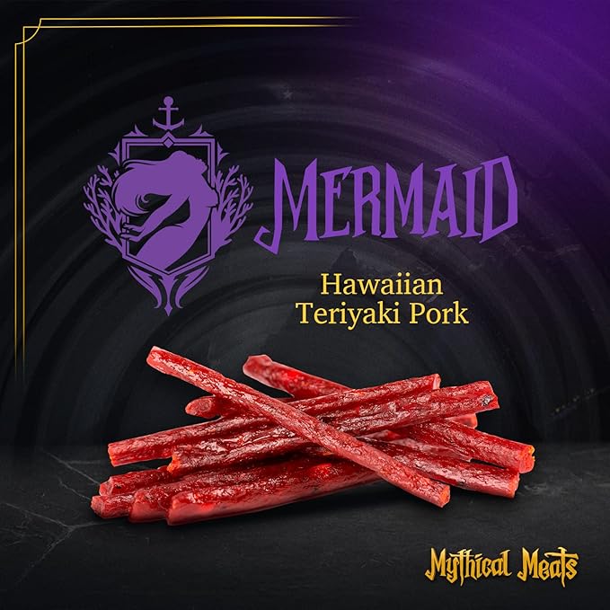 Mythical Meats Humanoid Flavor Mermaid 12-Pack Snack Sticks – Hawaiian Teriyaki Pork – Dried &amp Dehydrated Meats Seasoned to Perfection – High Protein Snacks