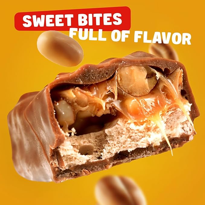 FUN SIZE Chocolate Candy Bars 2 lb – Anti Melt Pack Individually Wrapped (52 Pieces) Bulk Snack-Size Format Crunchy Peanuts &amp Smooth Caramel
